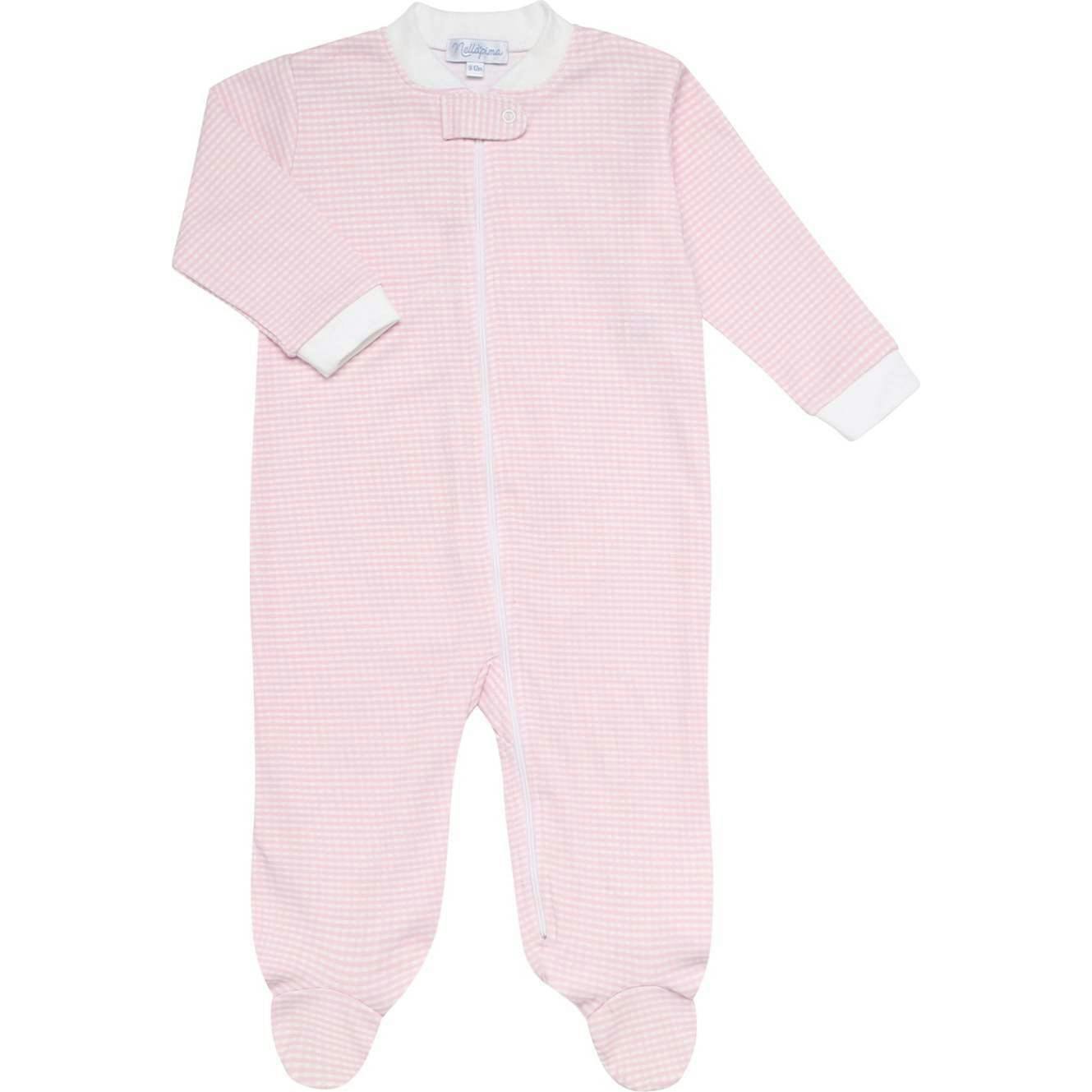 Pink Gingham Zipper Footie