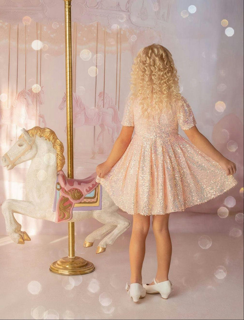 Shine Like a Star Peach Sequin Birthday Dress for Girls
