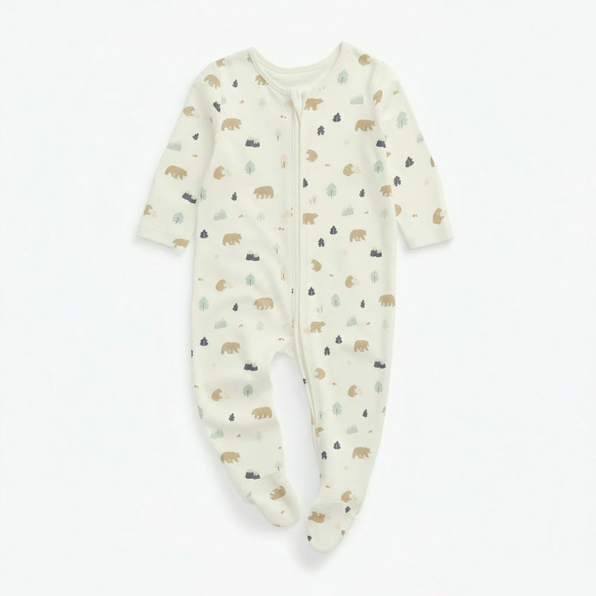 Bear Print Clever Zip Baby Pajamas