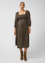 Smocked Sateen Maternity and Nursing Midi Dress