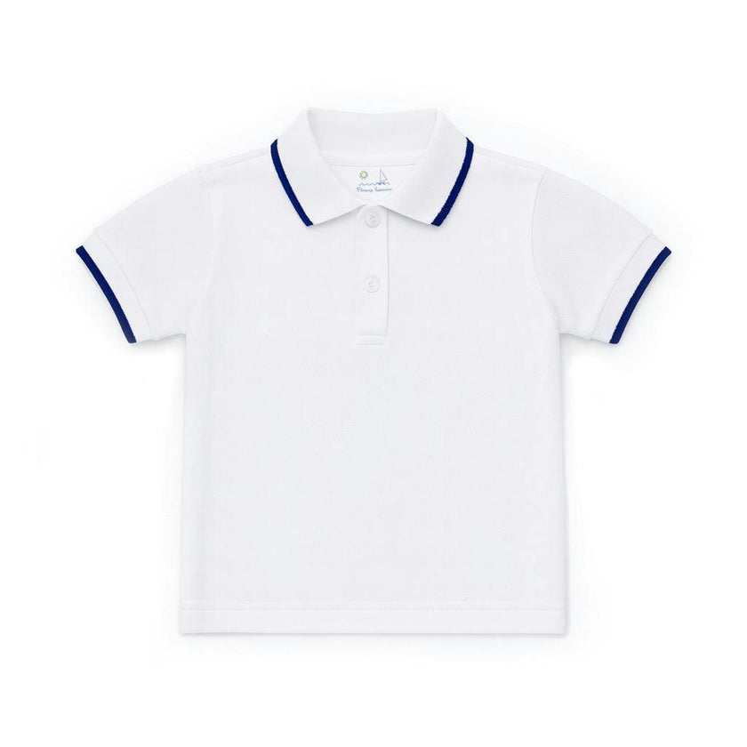 White Polo Shirt With Navy Tipping