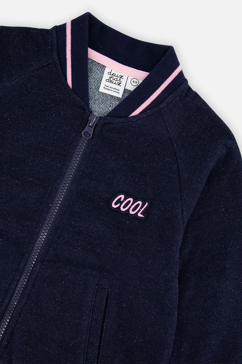 French Terry Jacket Navy Blue Denim