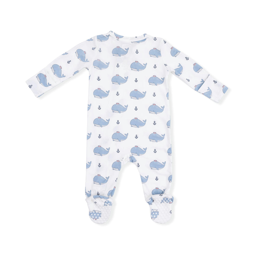 Bubbly Sailor Whales Blue - 2 Way Zipper Footie