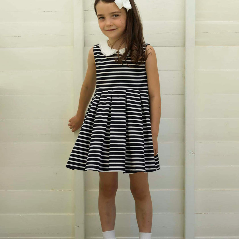 Breton Striped Contrast Collar Jersey Dress