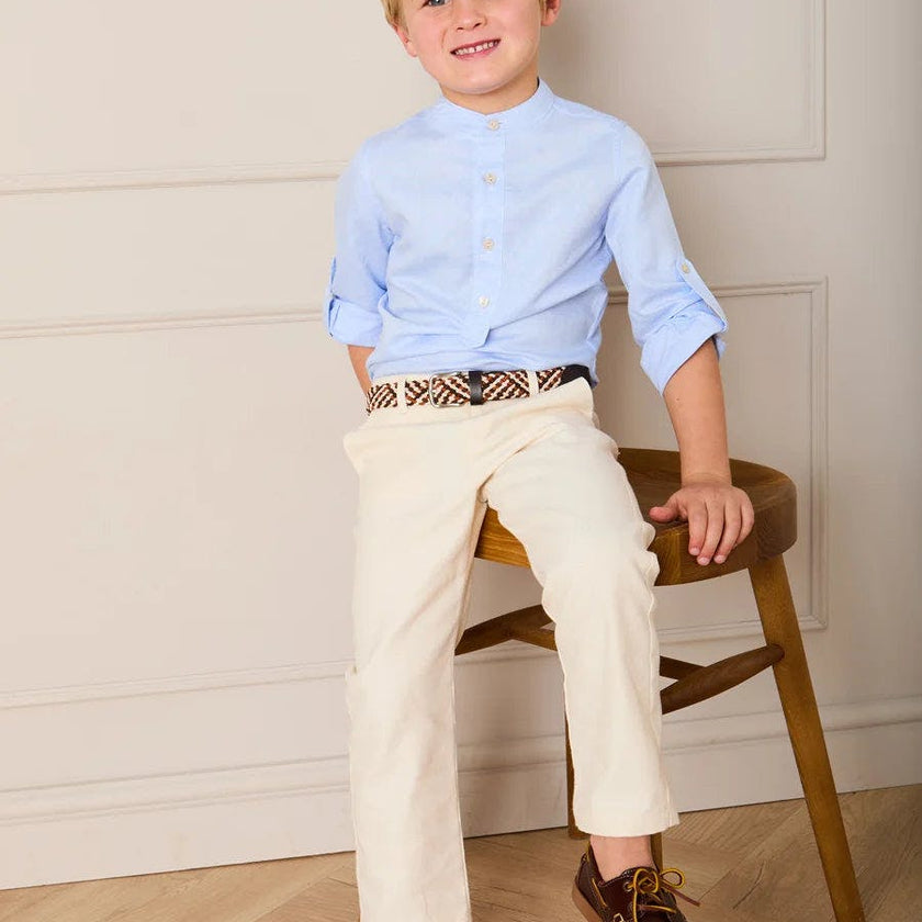 Mao Collar Linen Blend Shirt in Blue (18mths- 10yrs)