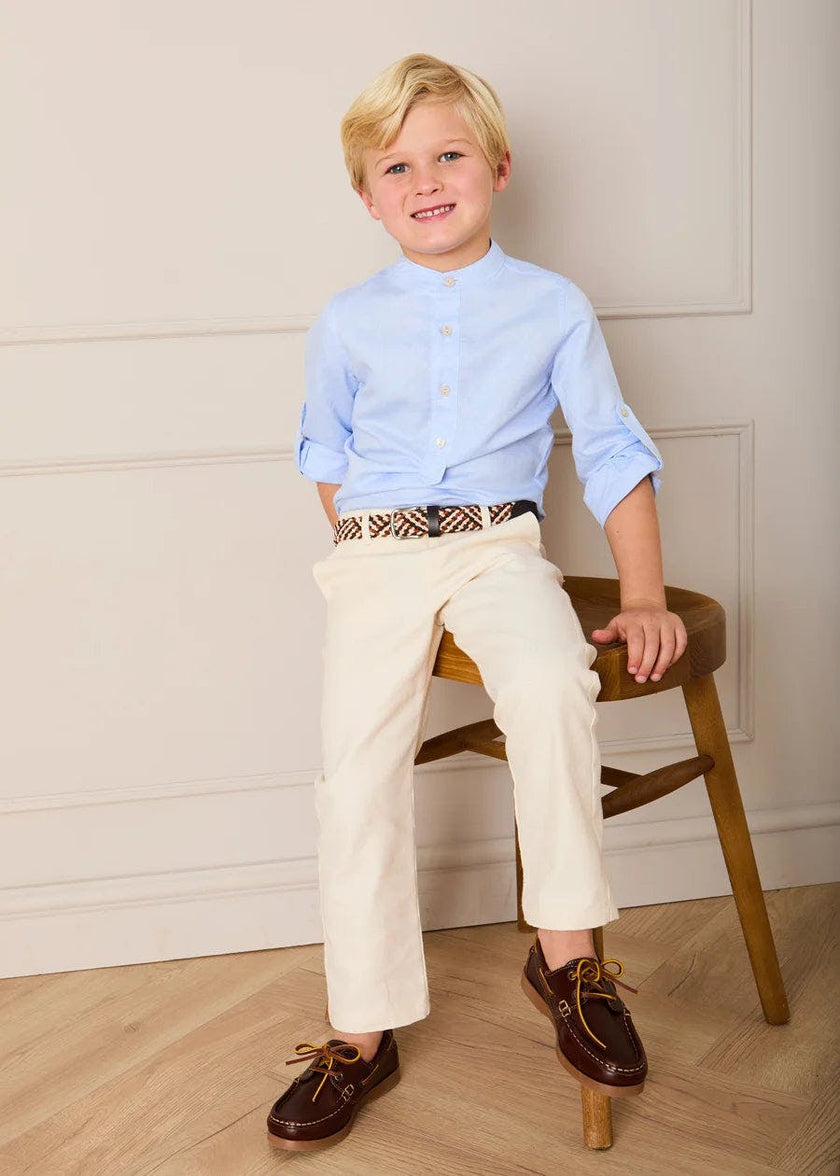 Mao Collar Linen Blend Shirt in Blue (18mths- 10yrs)