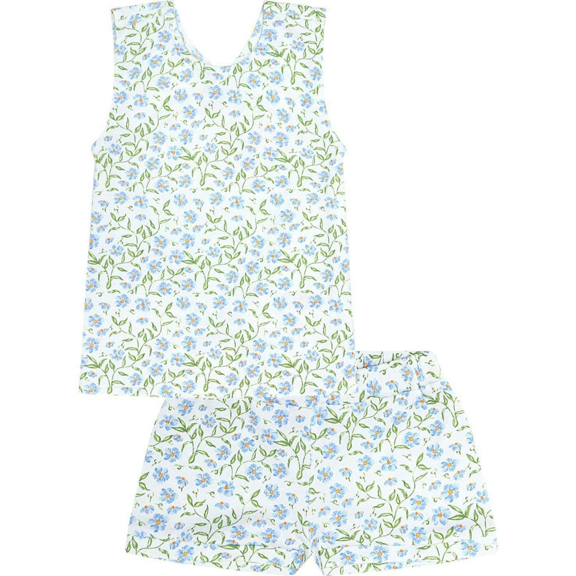 Blue Vines Print Summer Short Set