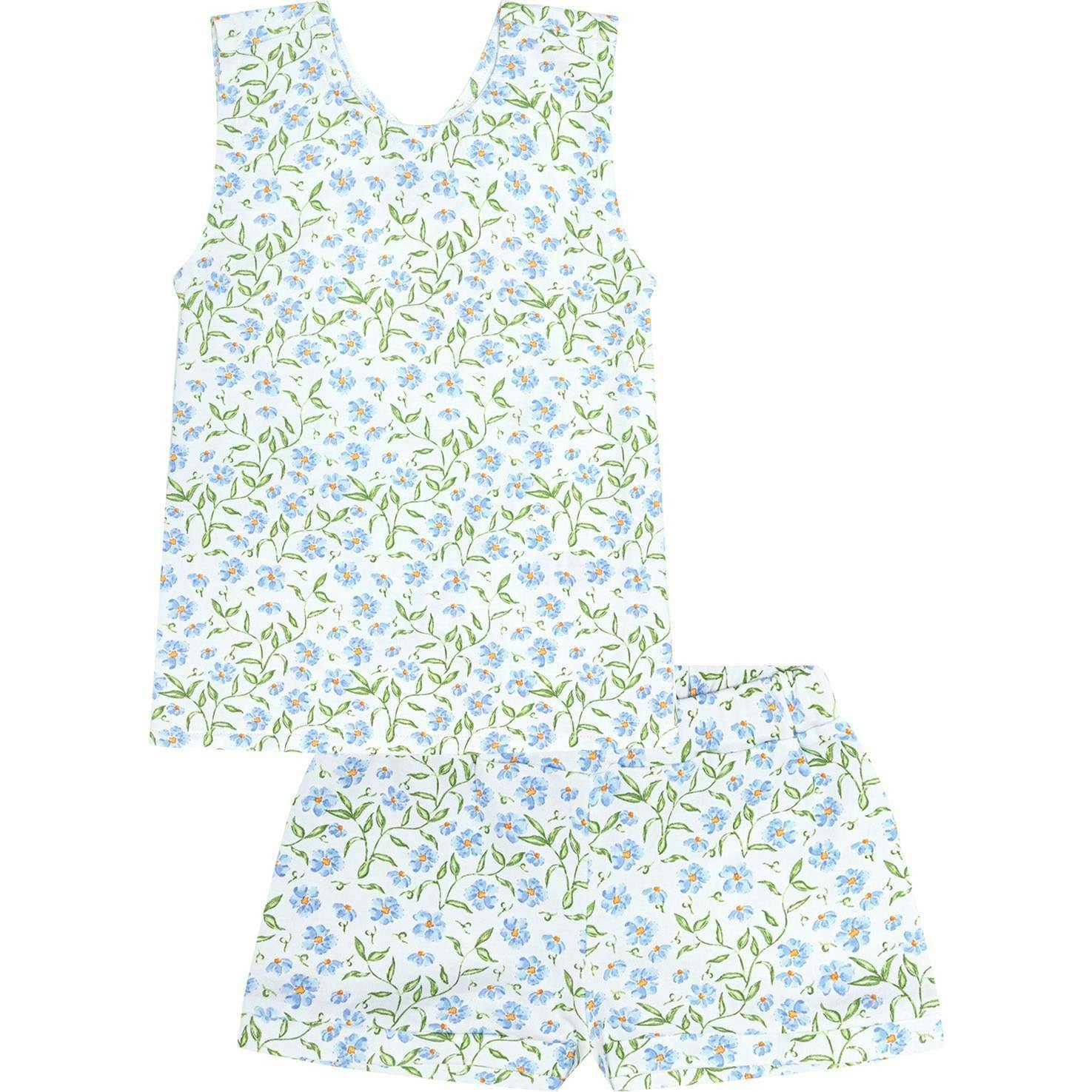 Blue Vines Print Summer Short Set