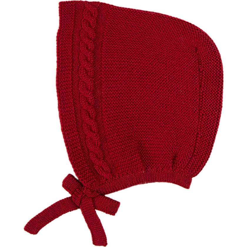 Cable Detail Knitted Bonnet In Red (S-L)