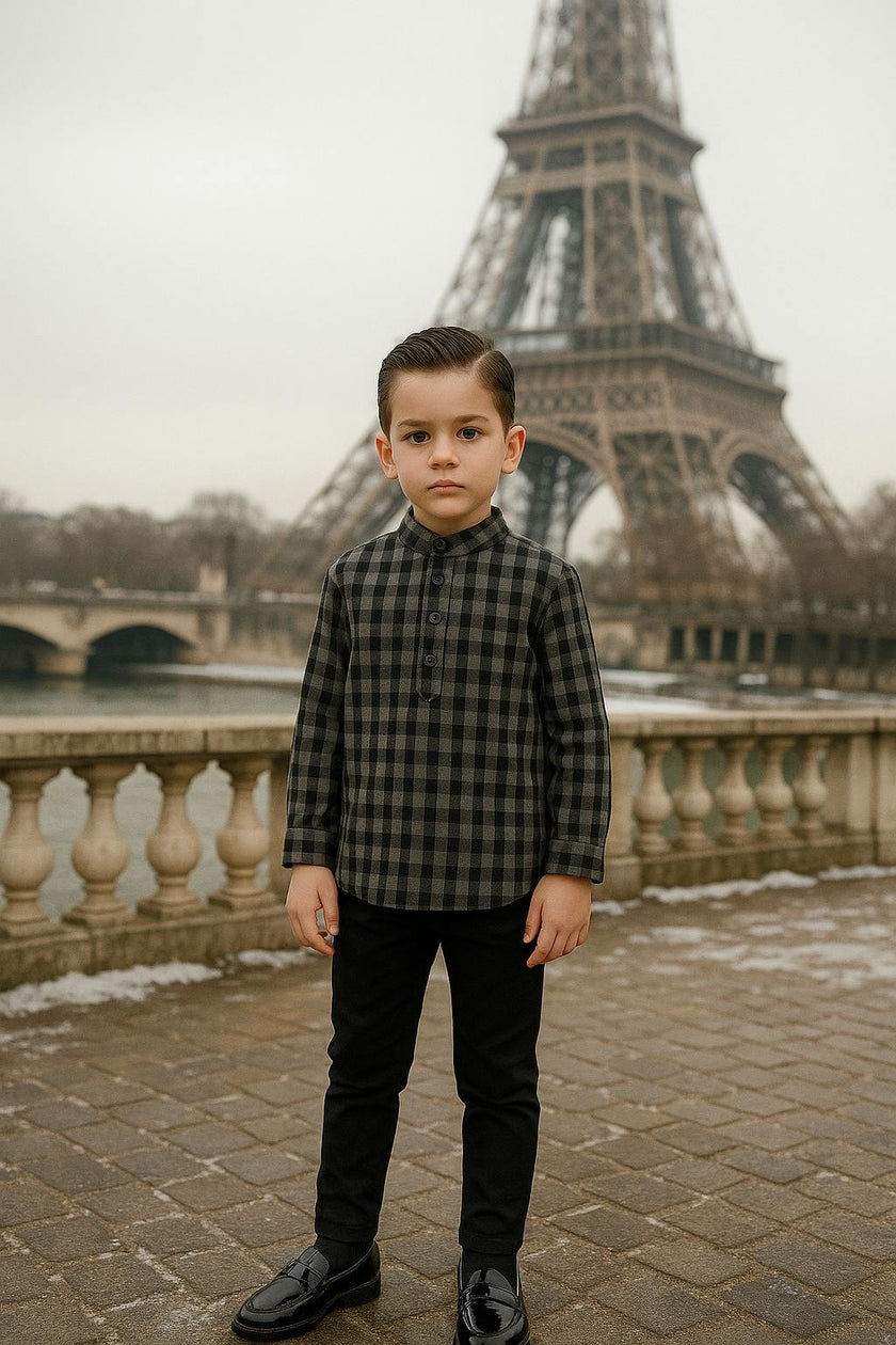 Plaid Collar Boys Shirt