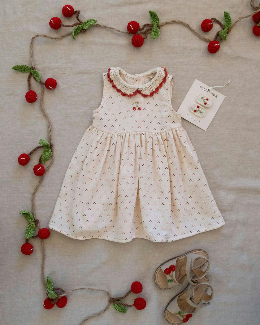 Crochet Collar Dress in Red Dot/Cherry