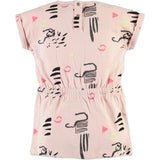 All-Over Abstract Print Short Sleeve Cinched Waist Dress