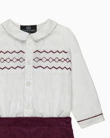 The Rupert Smocked Set in White/Burgundy