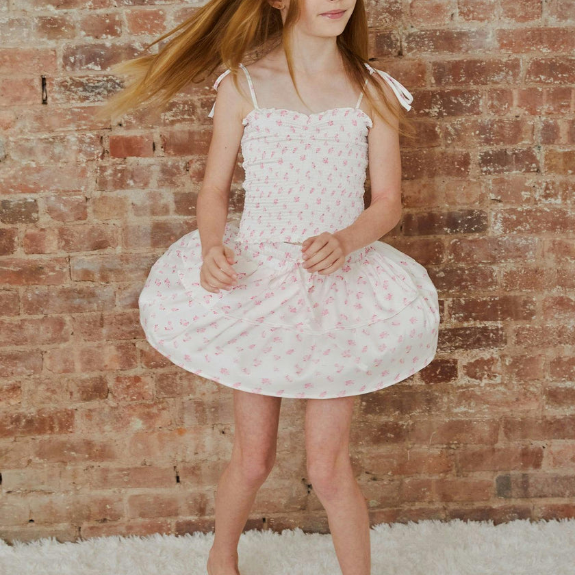 Willow White With Pastel Pink Ditsy Satin Skort
