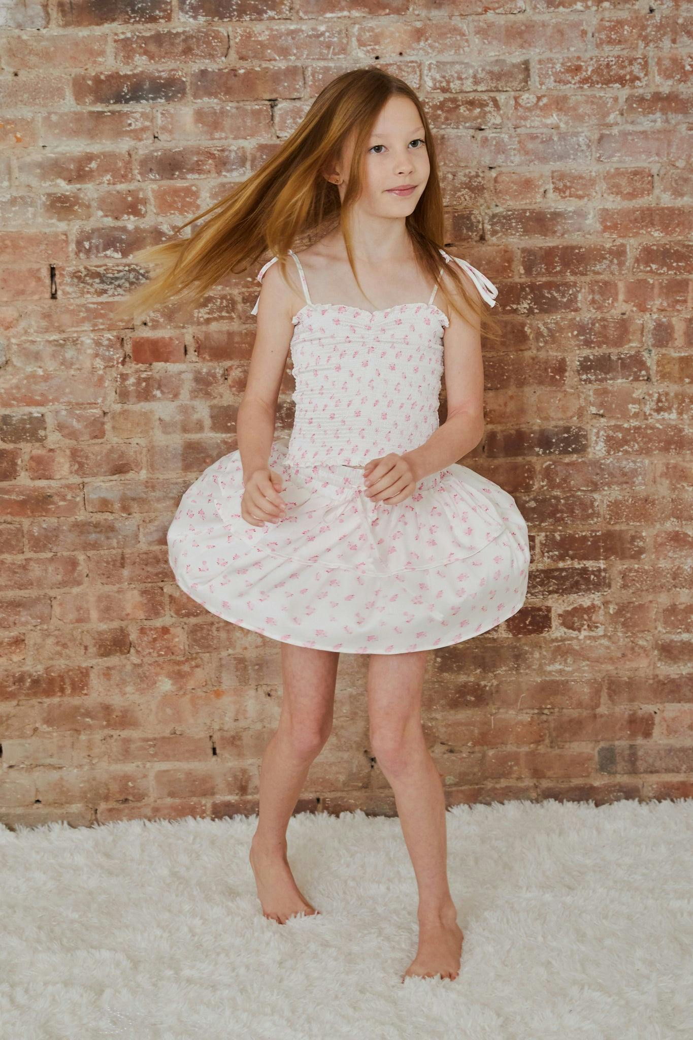 Willow White With Pastel Pink Ditsy Satin Skort