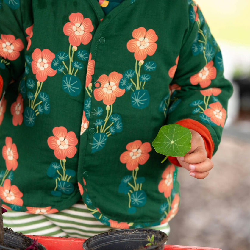 Orange Blooms Reversible Spring Jacket, Green