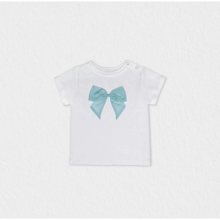 Cora Baby T-shirt Short Sleeve, White Aqua Tulle