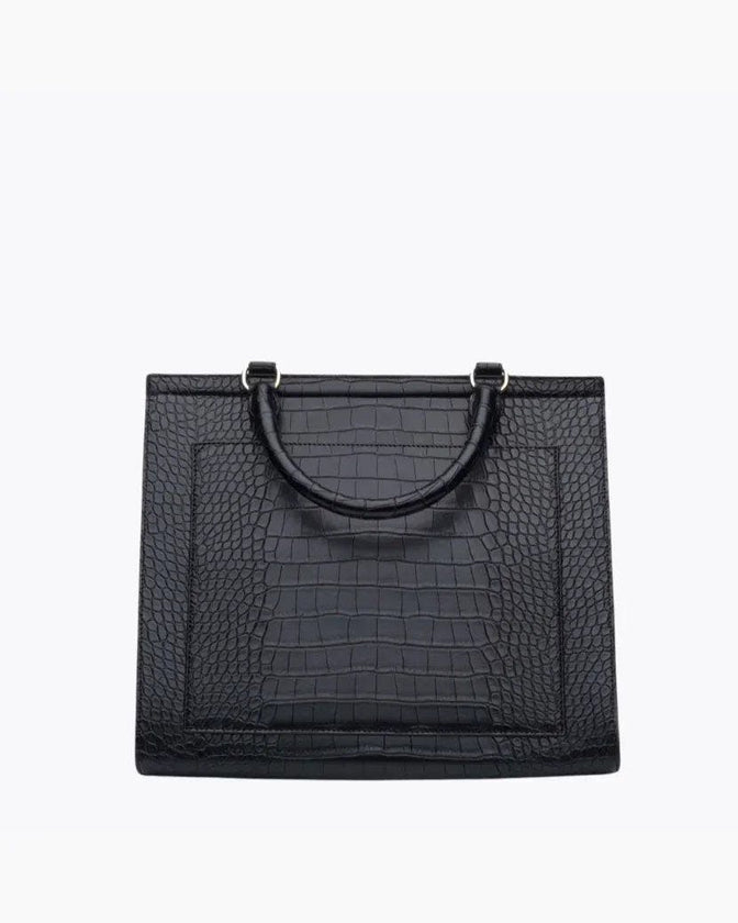 Large, Insulated, Chic Lunchbox, Black Croc