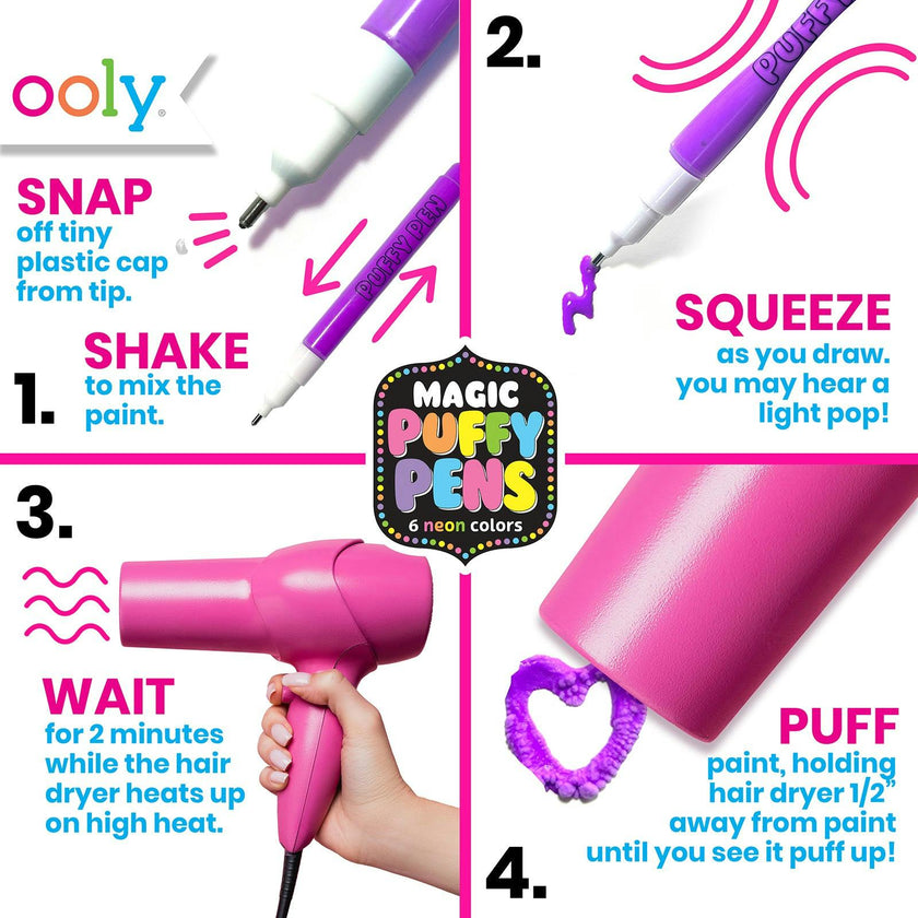 Magic Puffy Pens - Neon - Set of 6