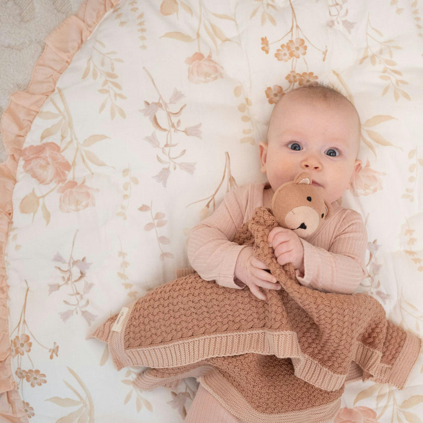 Violet Floral Ruffle Cotton Quilted Baby Play Mat
