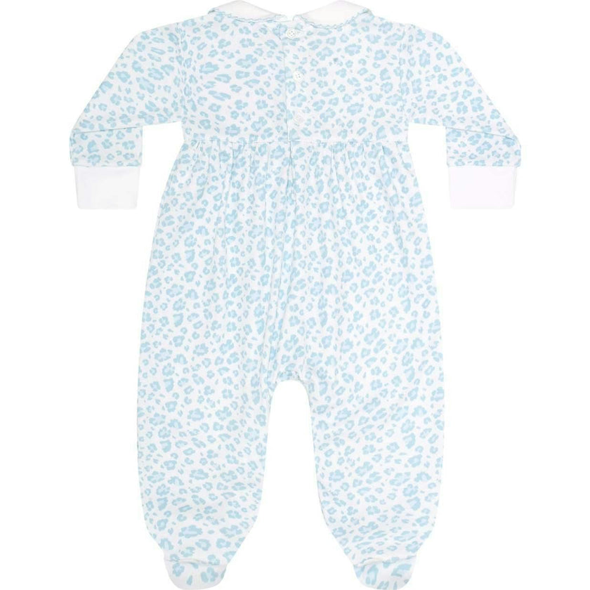 Blue Cheetah Print Smocked Footie
