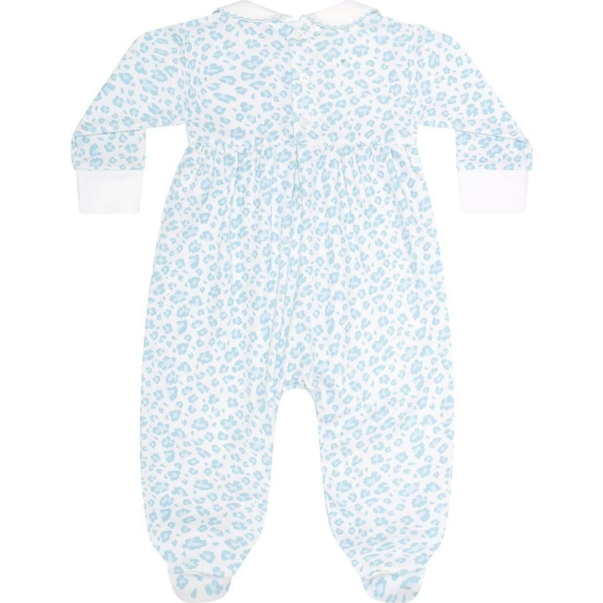 Blue Cheetah Print Smocked Footie