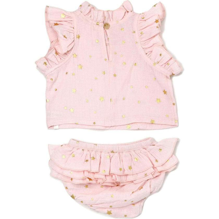 Mini Gold Stars Gauze Lola Top Ruffle Tushie Set