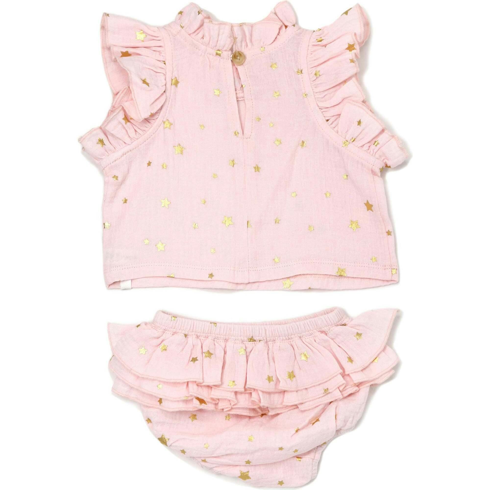 Mini Gold Stars Gauze Lola Top Ruffle Tushie Set