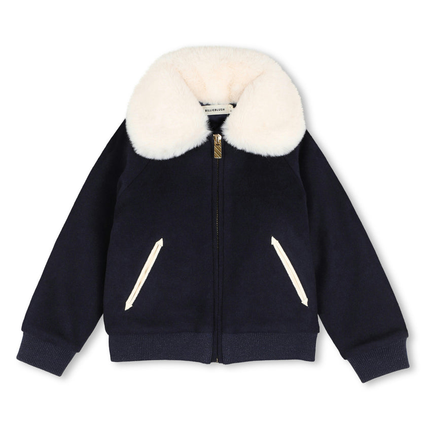 Navy Faux Fur Collar Jacket