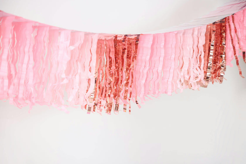 Packed Party Pretty in Pink Fringe Canopy Banners Set of 2 - Metallic and Pink Cascading Fringe Party Banners for Birthdays, Bachelorettes, and Celebrations