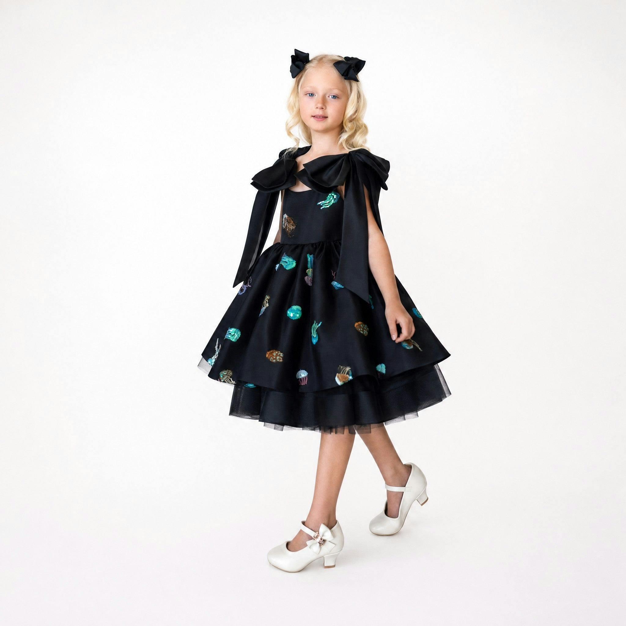 Ocean Magic Black Sequin Tulle Birthday Dress for Girls