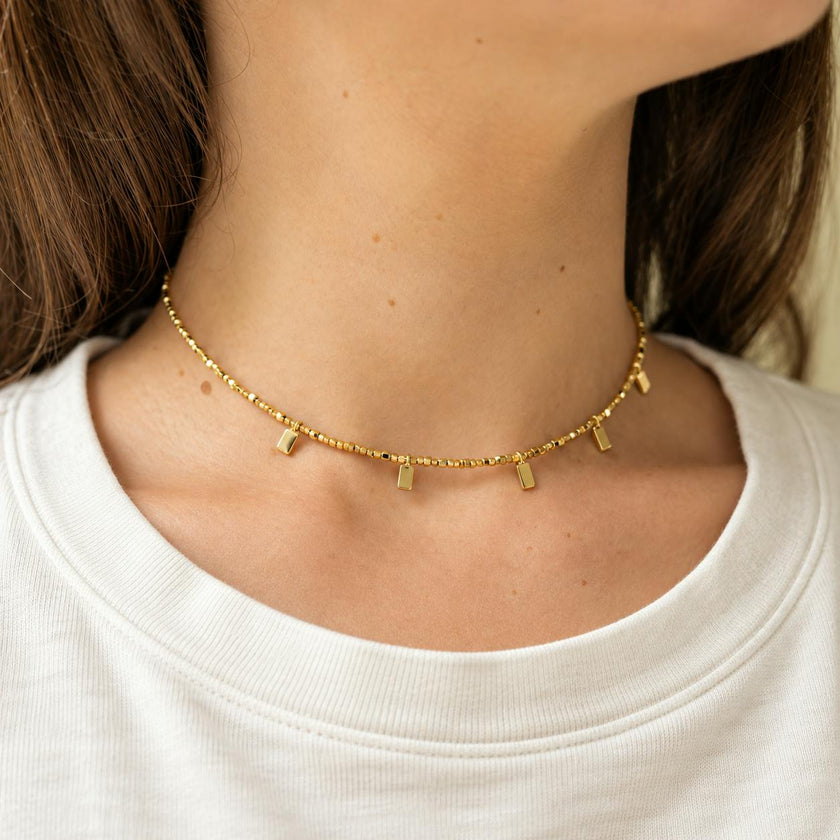 Tiny Beaded Rectangle Necklace