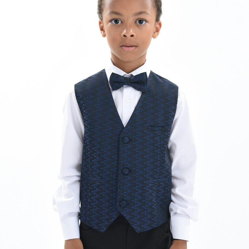 Navy Geometric Print Vest and Bowtie