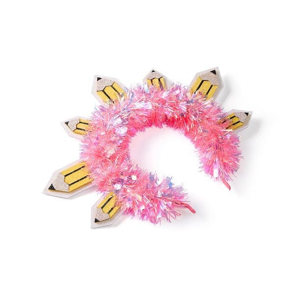 Packed Party Best in Class Pencil Novelty Headband - Multi-Sized Glitter Felt Pencils with Pink Tinsel Wrap for Back to School and Classroom Parties