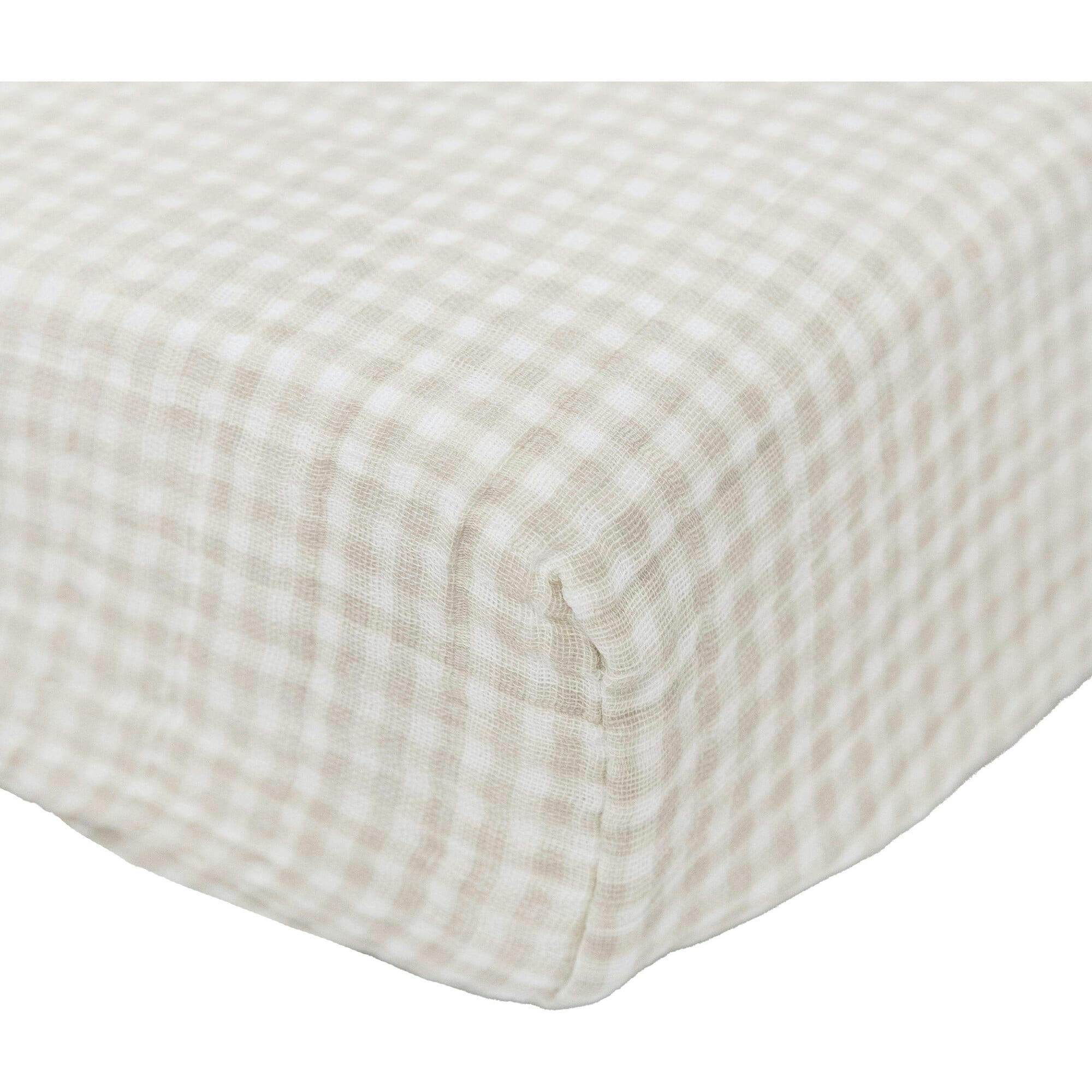 Cotton Muslin Changing Pad Cover - Tan Gingham
