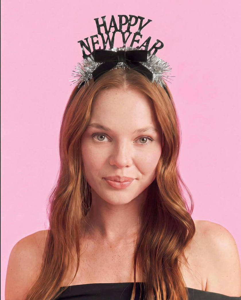 Happy New Year Bow Headband - glitter headband
