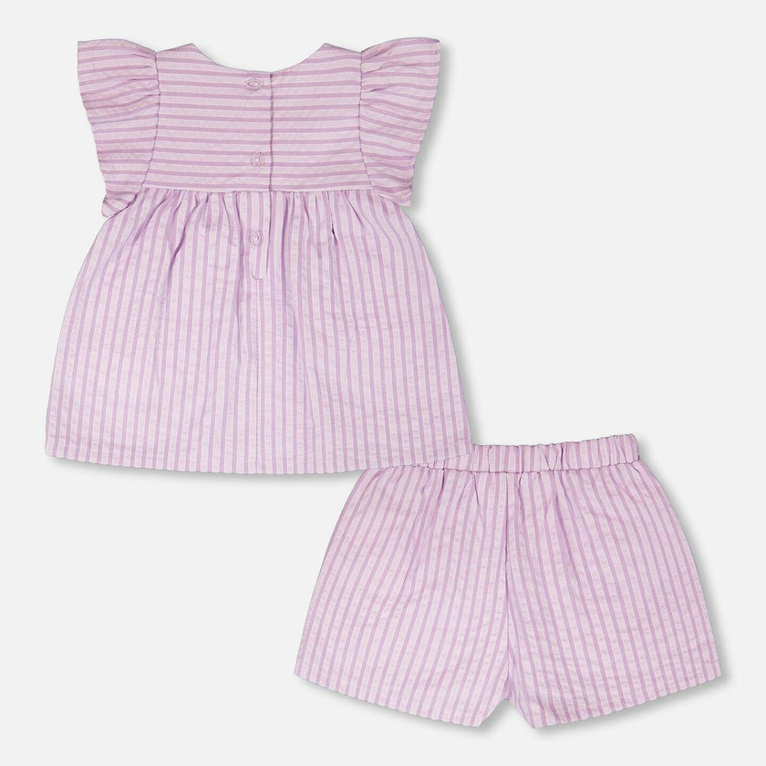 Top And Short Set Lavender Stripes