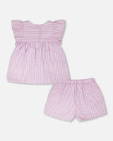 Top And Short Set Lavender Stripes
