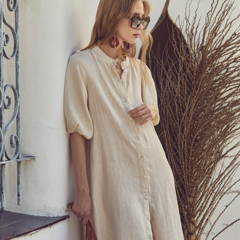 Bubble Linen Dress - Natural