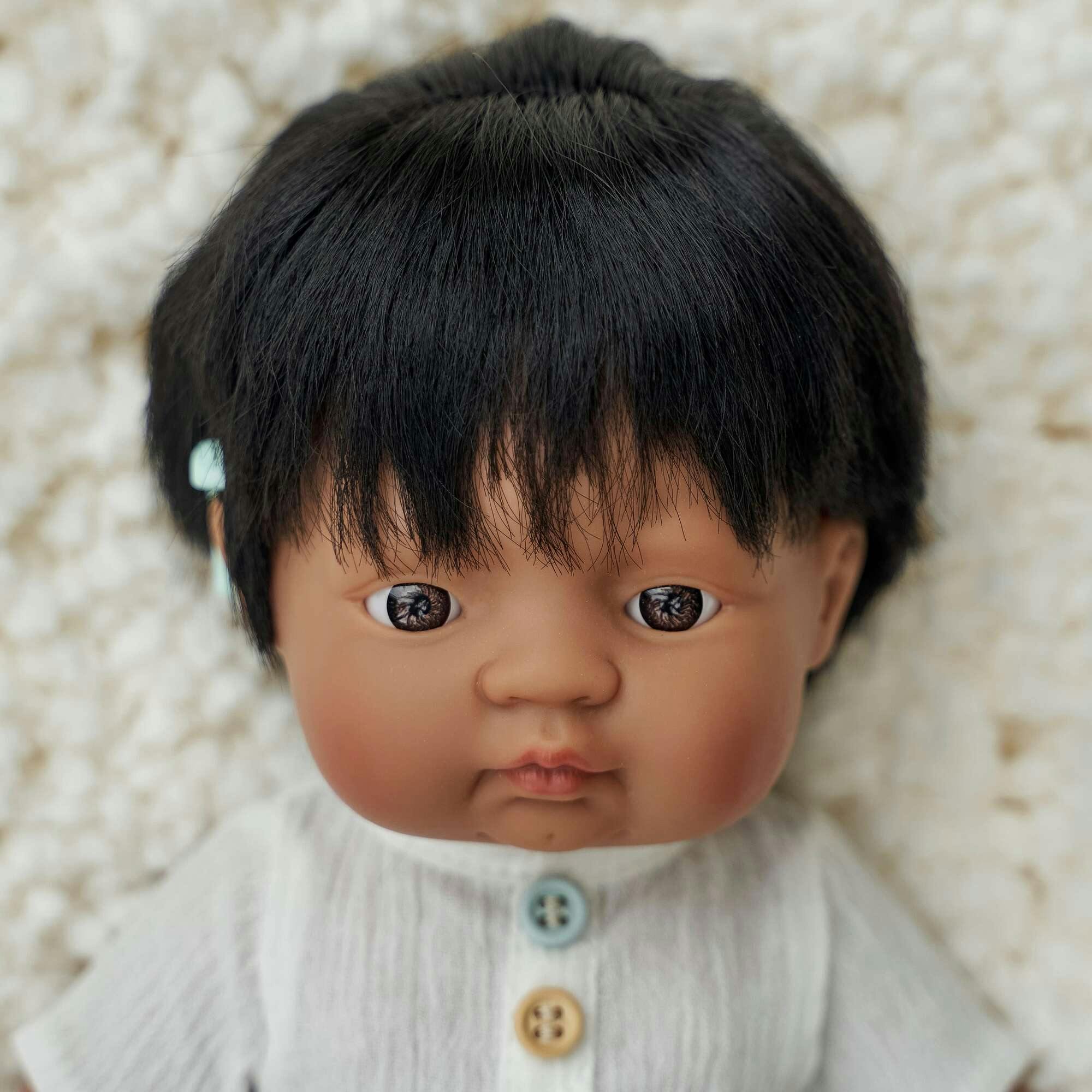 Hispanic Boy Baby Doll with Black Hair and Hearing Aid - 15