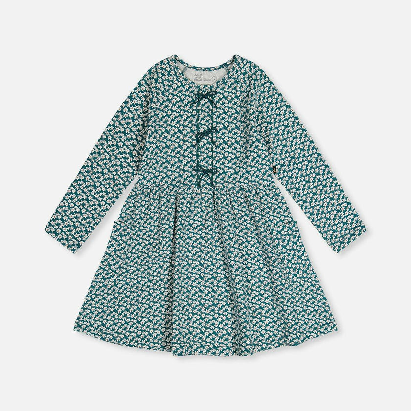 Organic Cotton Dress With Pockets Green Floral Print