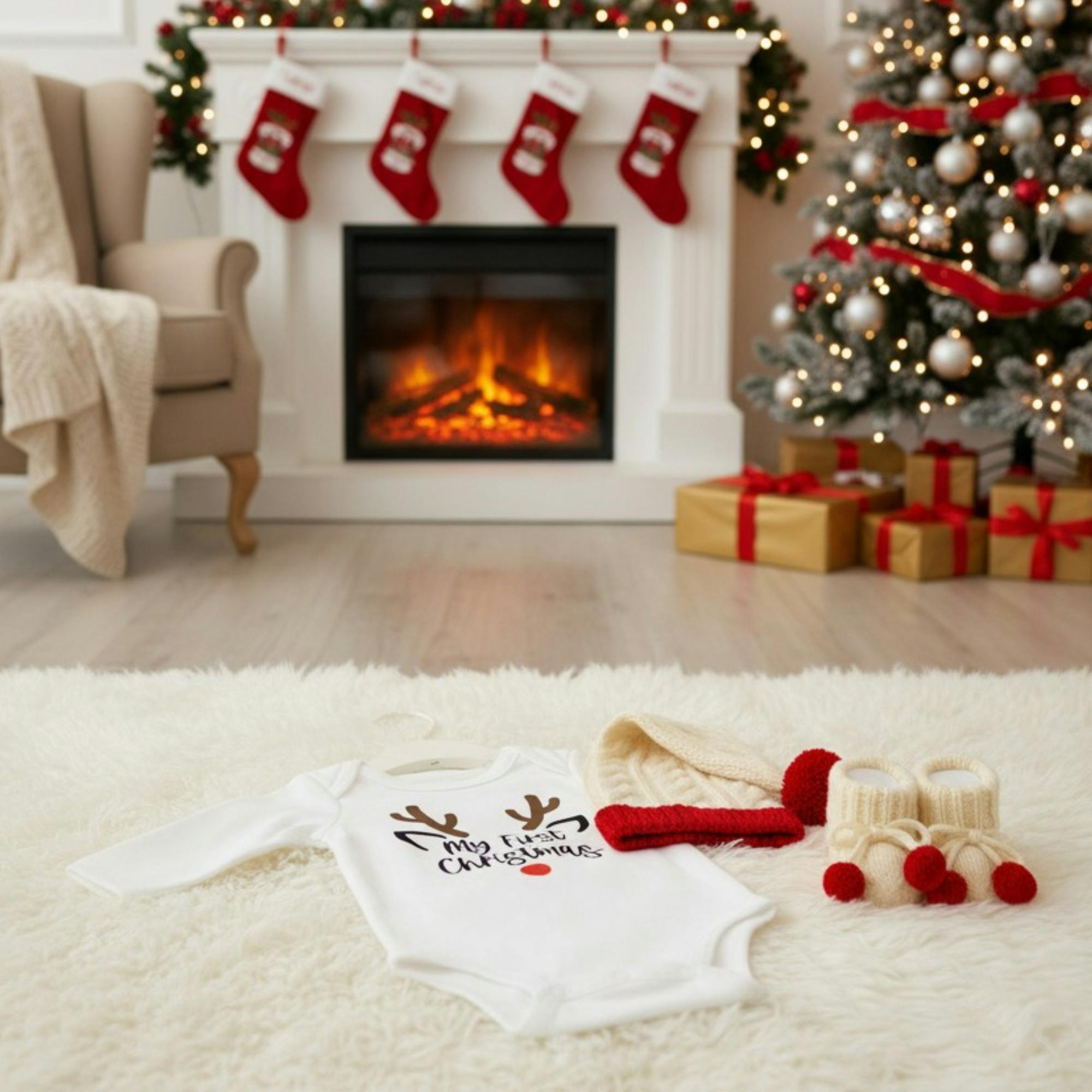 Baby Christmas Ivory Santa Hat Gift Set