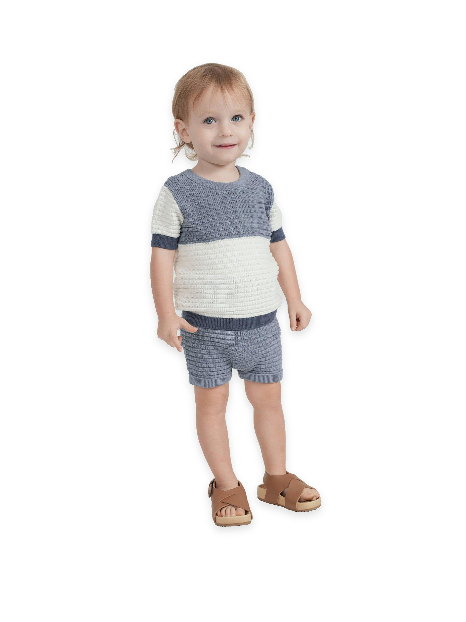 Mutli Textured Contrast Knit Shorts Set