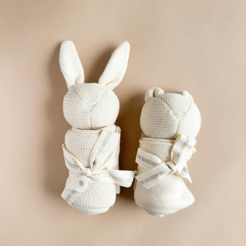 Pique Blanket & Bear Lovey Gift Set, Cream | Organic Cotton