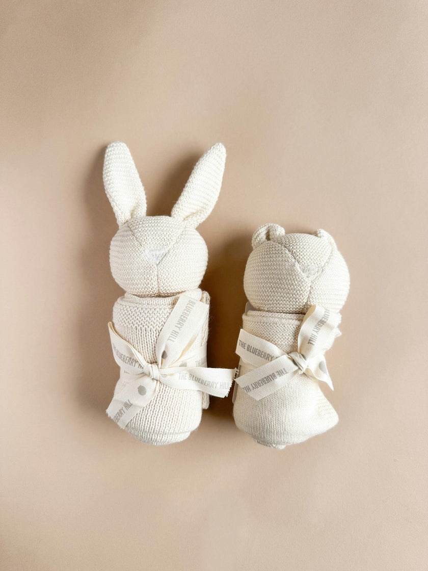 Pique Blanket and Bear Lovey Gift Set - Cream