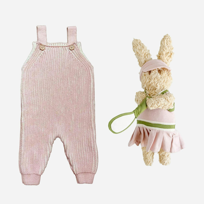 Cotton Brioche Overalls and Pickleball Plush Set - Blush