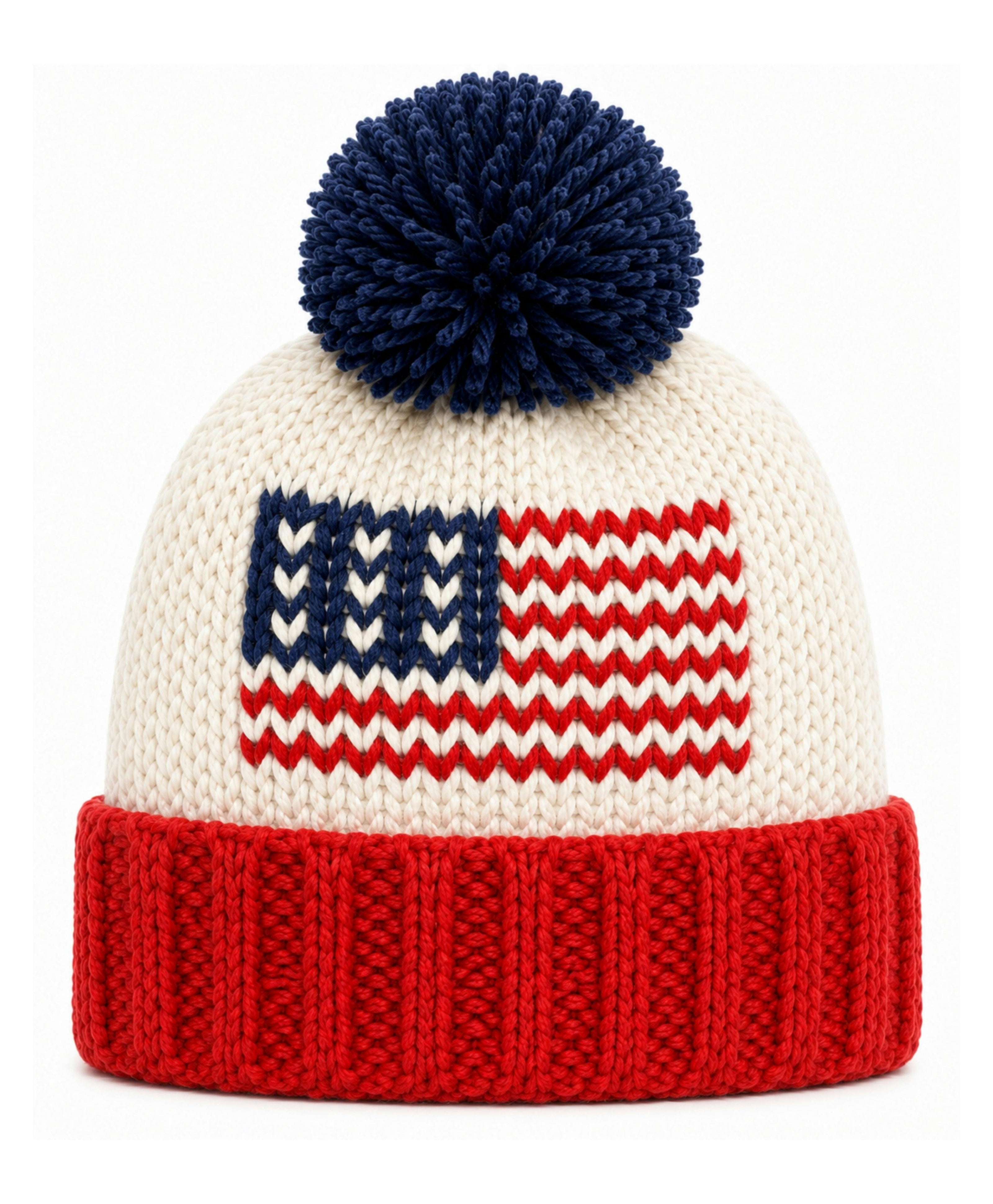 Adult American Flag Bobble Hat