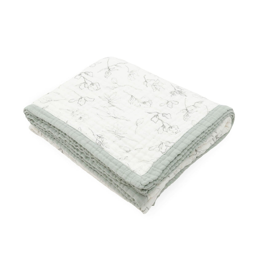 Organic Cotton Muslin Quilted Throw - Pencil Floral