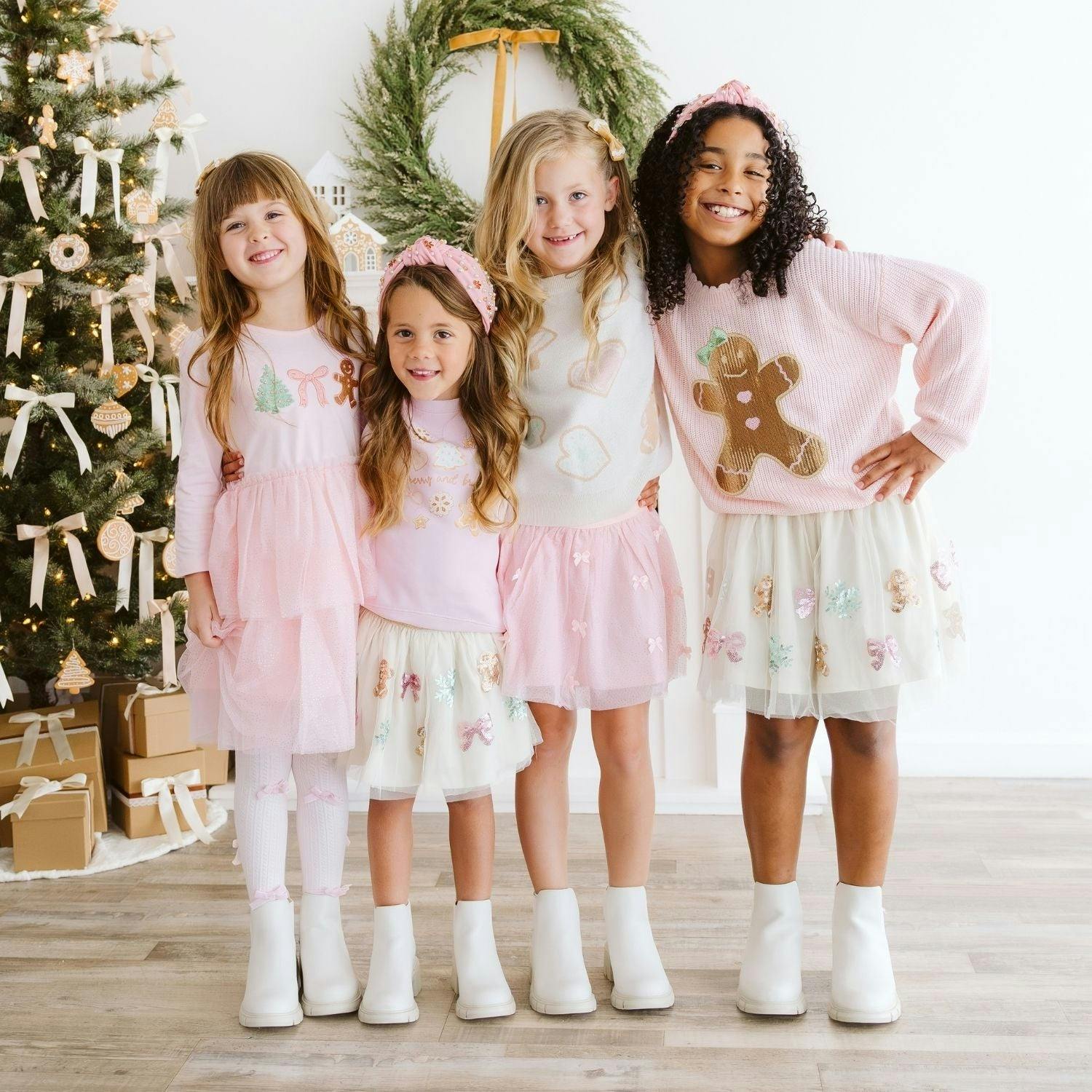 Gingerbread Embroidered Christmas Long Sleeve Tutu Dress