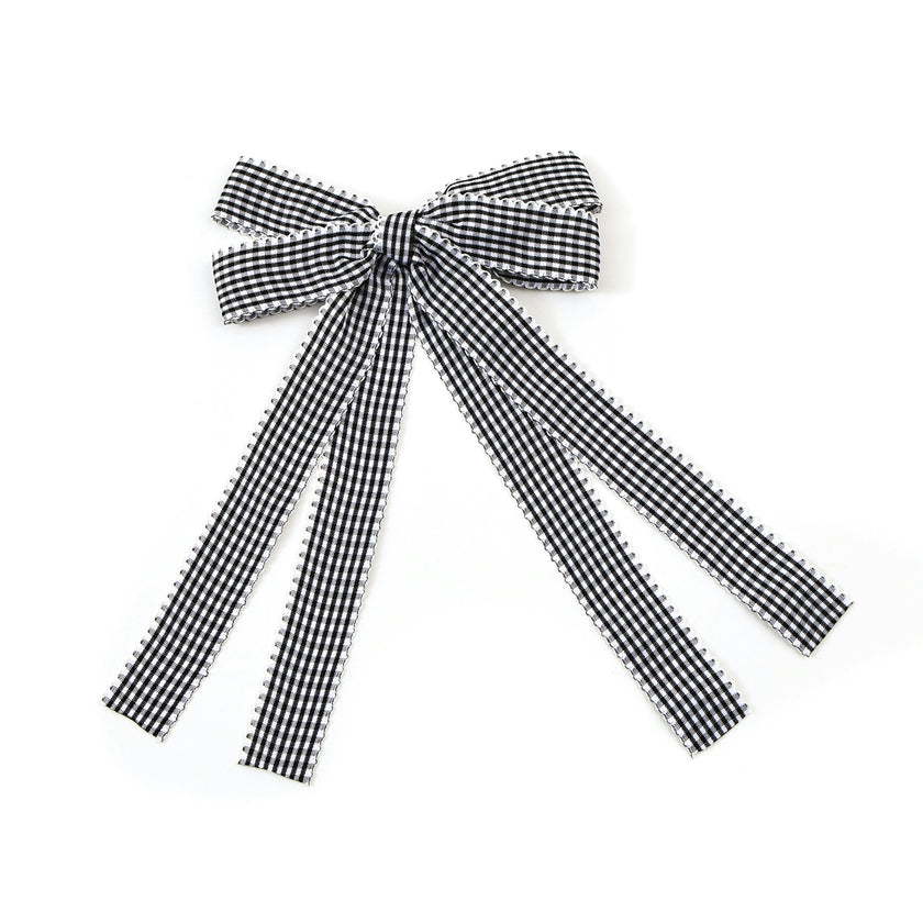 Halo Luxe Jocelyn Gingham Scalloped Bow Hair Clip - Black
